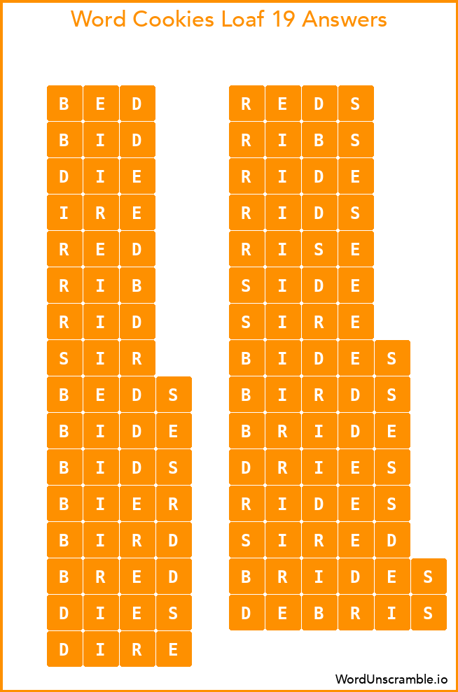 Word Cookies Loaf 19 Answers