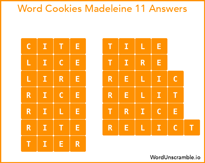 Word Cookies Madeleine 11 Answers