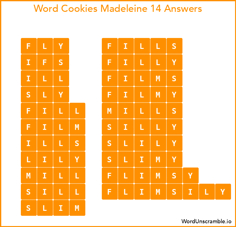 Word Cookies Madeleine 14 Answers