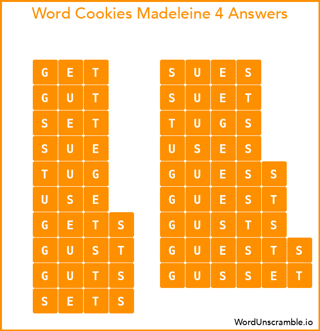 Word Cookies Madeleine 4 Answers