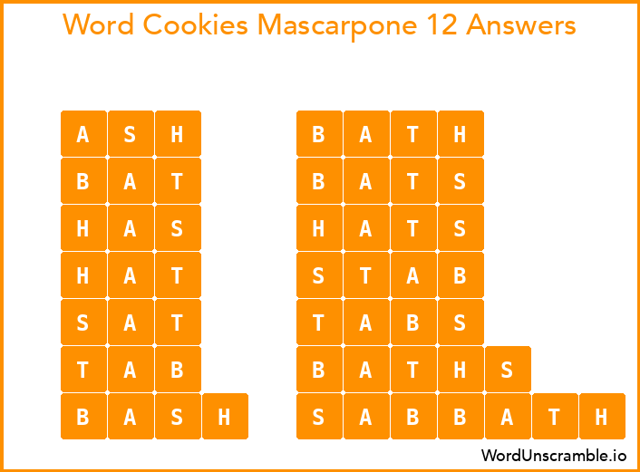 Word Cookies Mascarpone 12 Answers