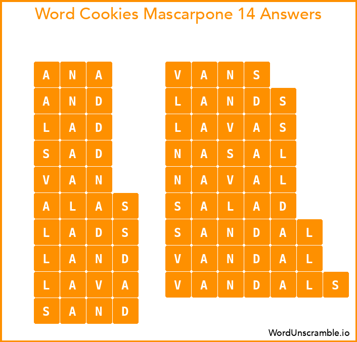 Word Cookies Mascarpone 14 Answers