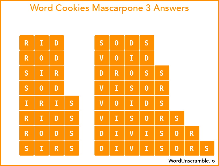 Word Cookies Mascarpone 3 Answers
