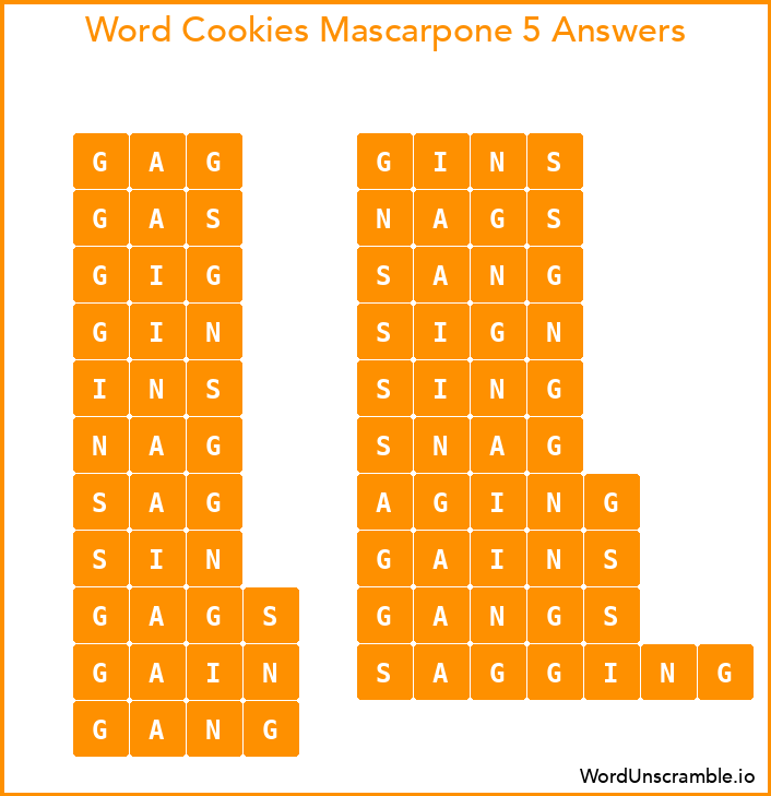 Word Cookies Mascarpone 5 Answers