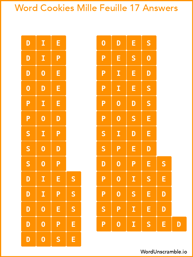 Word Cookies Mille Feuille 17 Answers