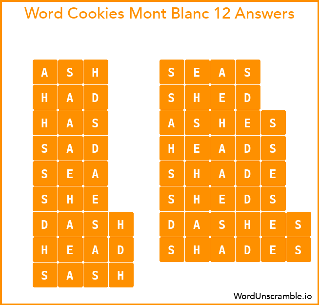 Word Cookies Mont Blanc 12 Answers