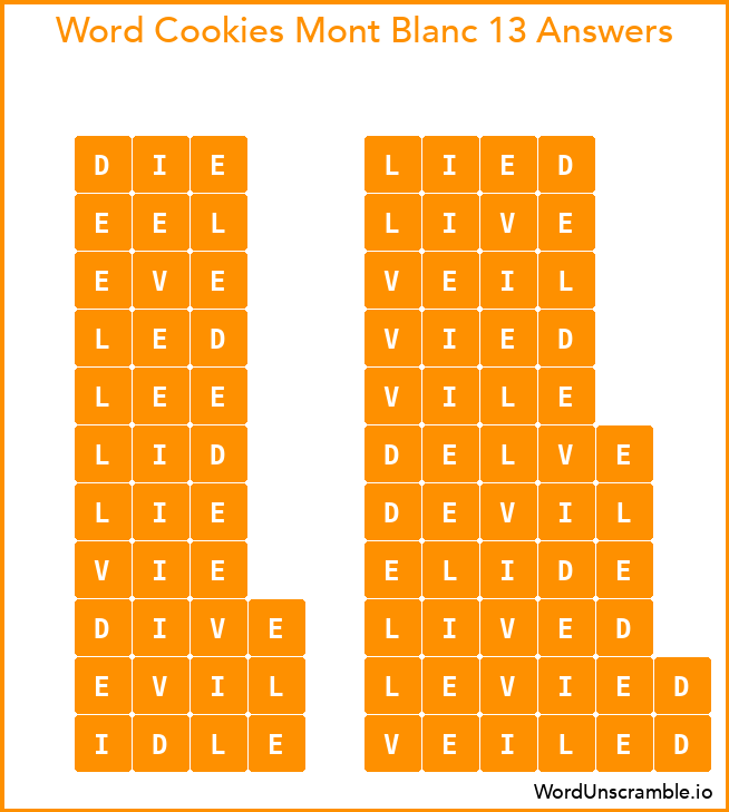 Word Cookies Mont Blanc 13 Answers
