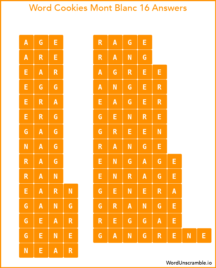 Word Cookies Mont Blanc 16 Answers