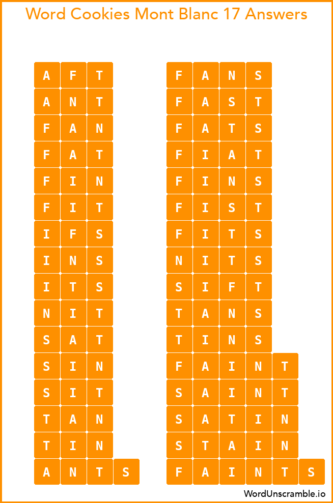 Word Cookies Mont Blanc 17 Answers