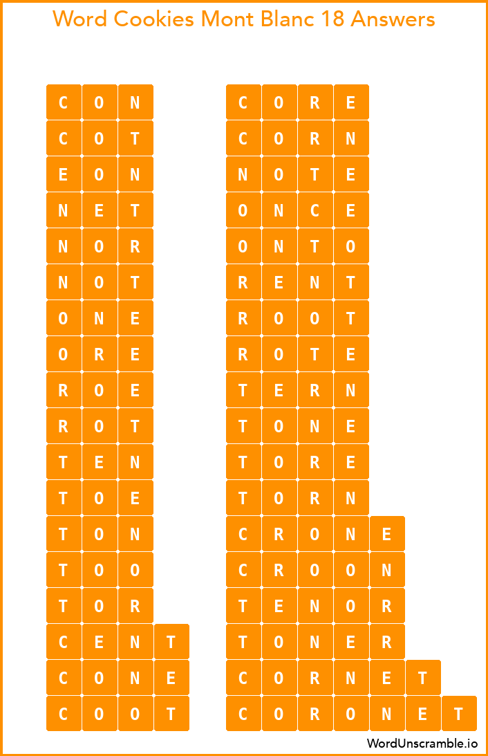 Word Cookies Mont Blanc 18 Answers