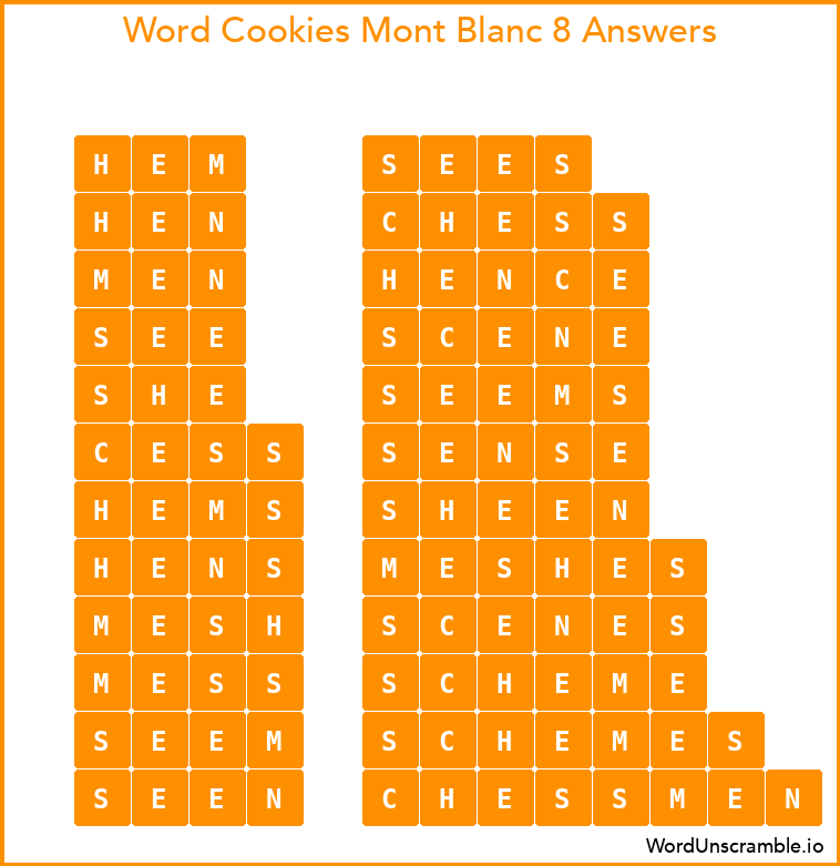 Word Cookies Mont Blanc 8 Answers