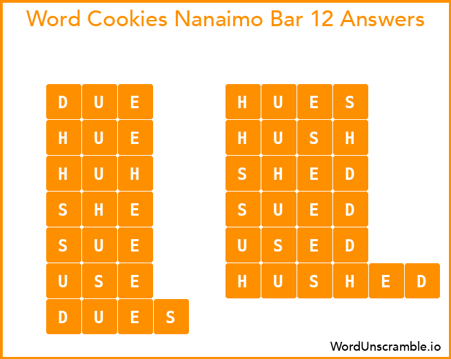 Word Cookies Nanaimo Bar 12 Answers