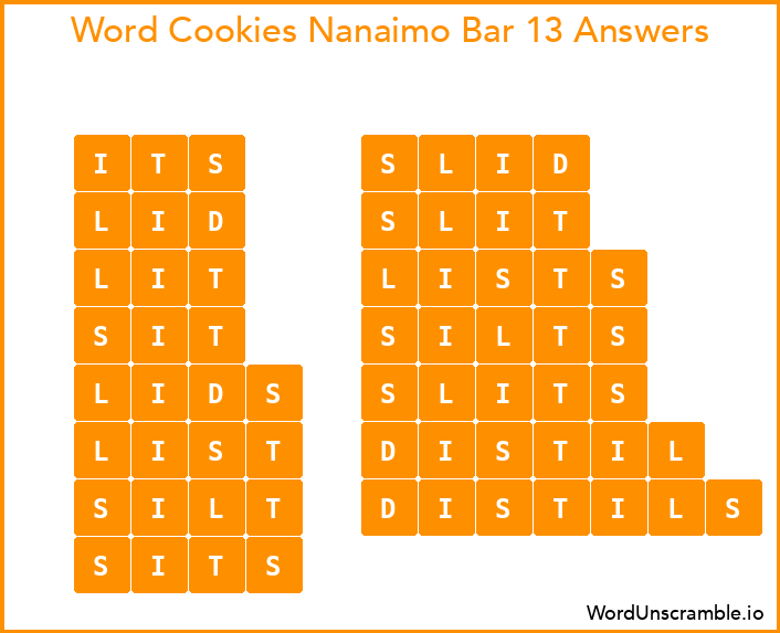 Word Cookies Nanaimo Bar 13 Answers