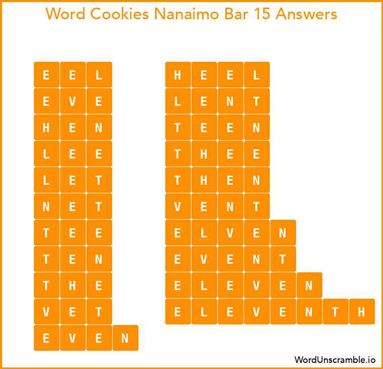 Word Cookies Nanaimo Bar 15 Answers