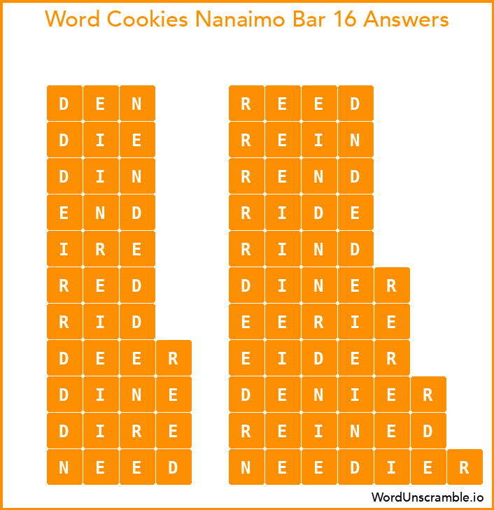 Word Cookies Nanaimo Bar 16 Answers