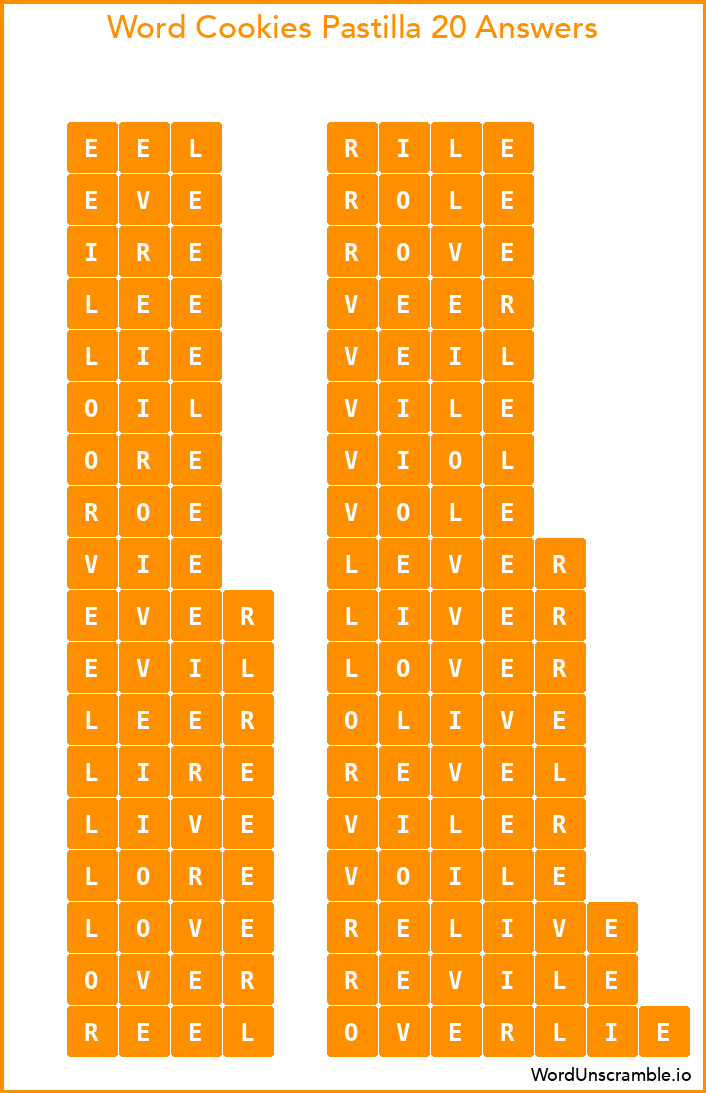 Word Cookies Pastilla 20 Answers