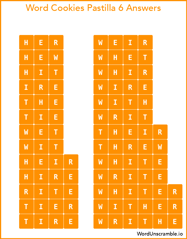 Word Cookies Pastilla 6 Answers