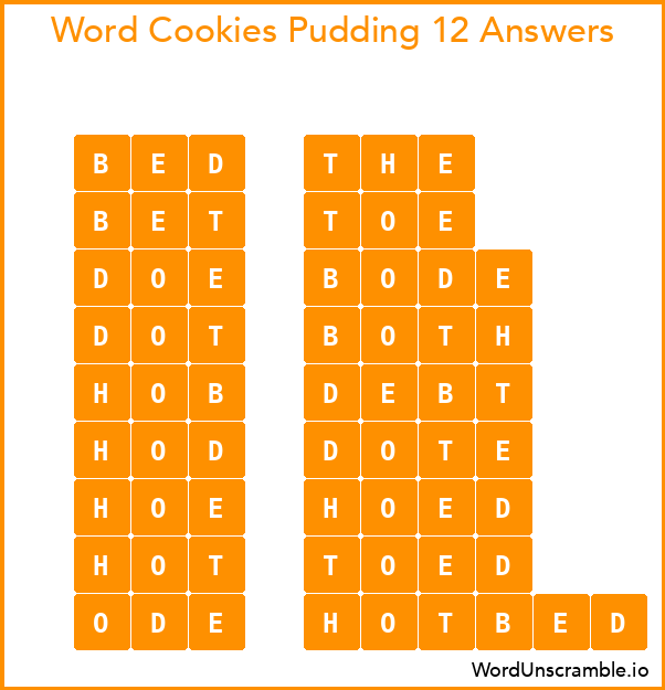 Word Cookies Pudding 12 Answers