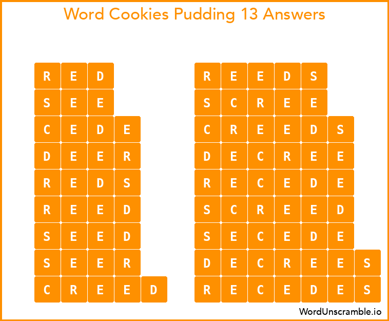Word Cookies Pudding 13 Answers