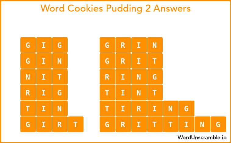 Word Cookies Pudding 2 Answers