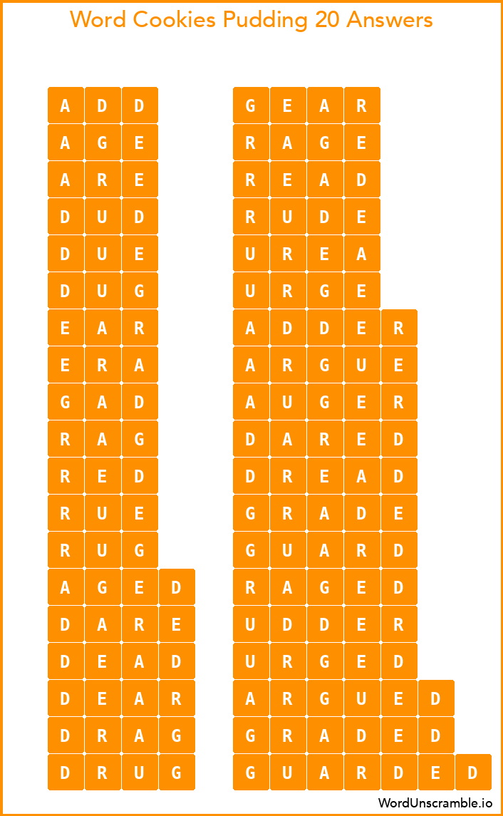 Word Cookies Pudding 20 Answers