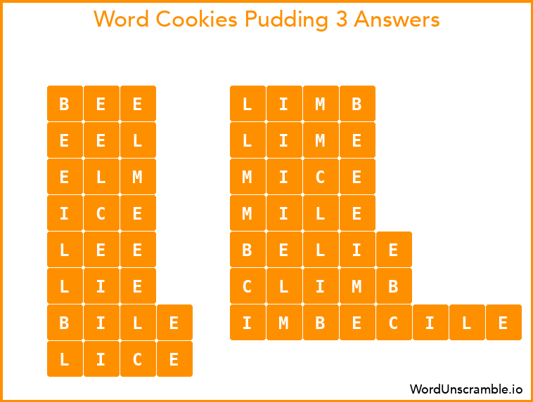 Word Cookies Pudding 3 Answers