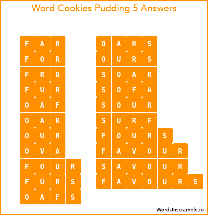 Word Cookies Pudding 5 Answers