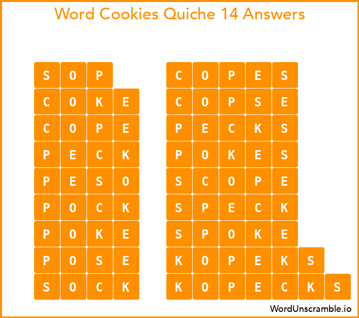 Word Cookies Quiche 14 Answers