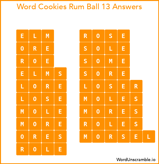 Word Cookies Rum Ball 13 Answers