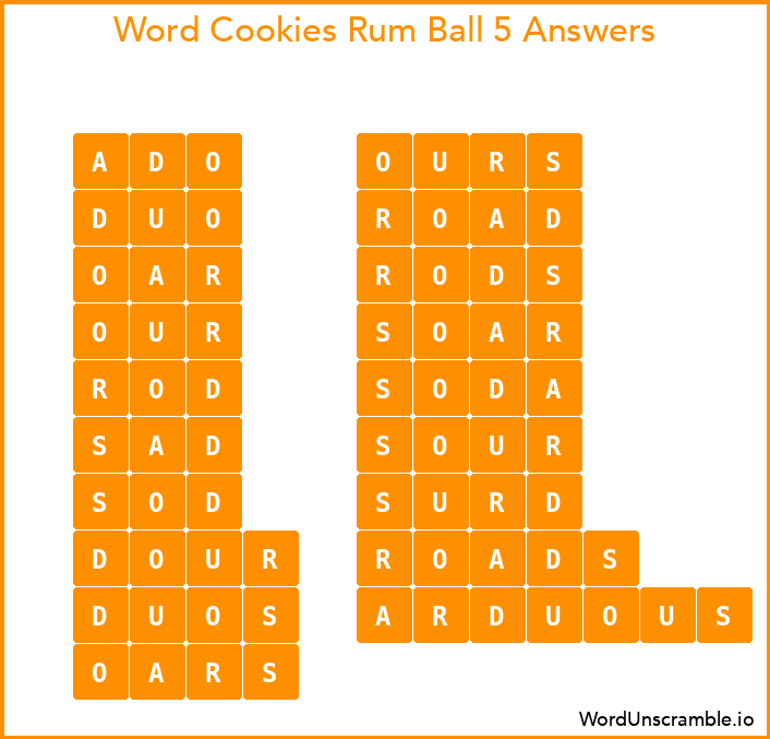 Word Cookies Rum Ball 5 Answers
