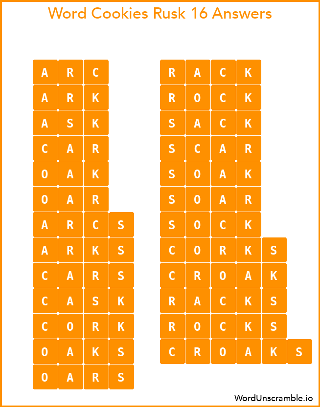Word Cookies Rusk 16 Answers