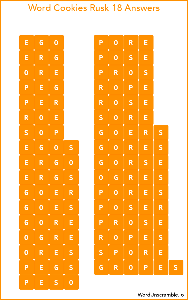Word Cookies Rusk 18 Answers
