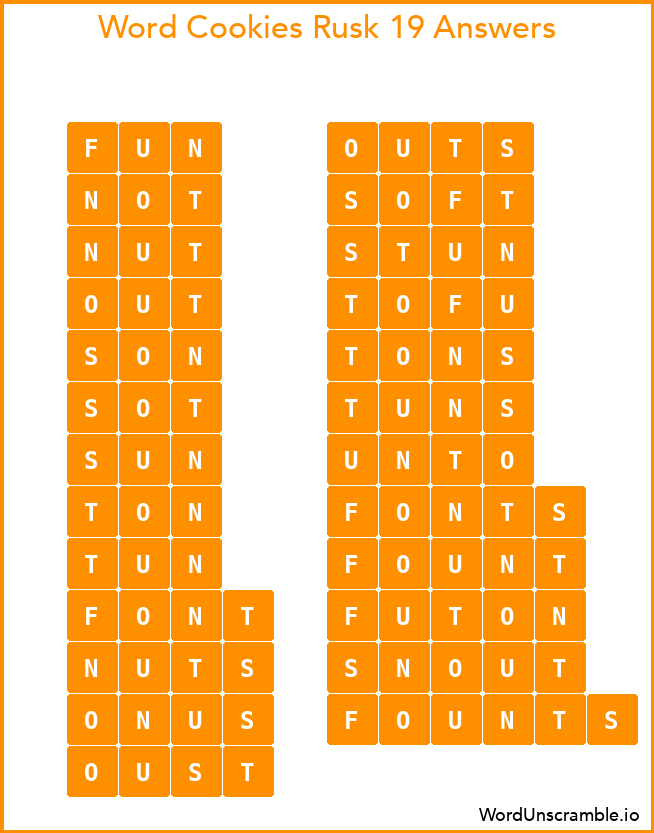 Word Cookies Rusk 19 Answers