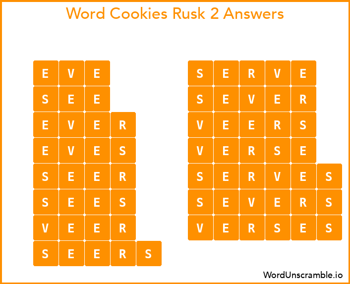 Word Cookies Rusk 2 Answers