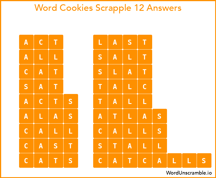 Word Cookies Scrapple 12 Answers