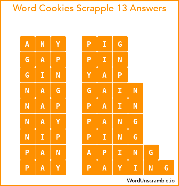 Word Cookies Scrapple 13 Answers