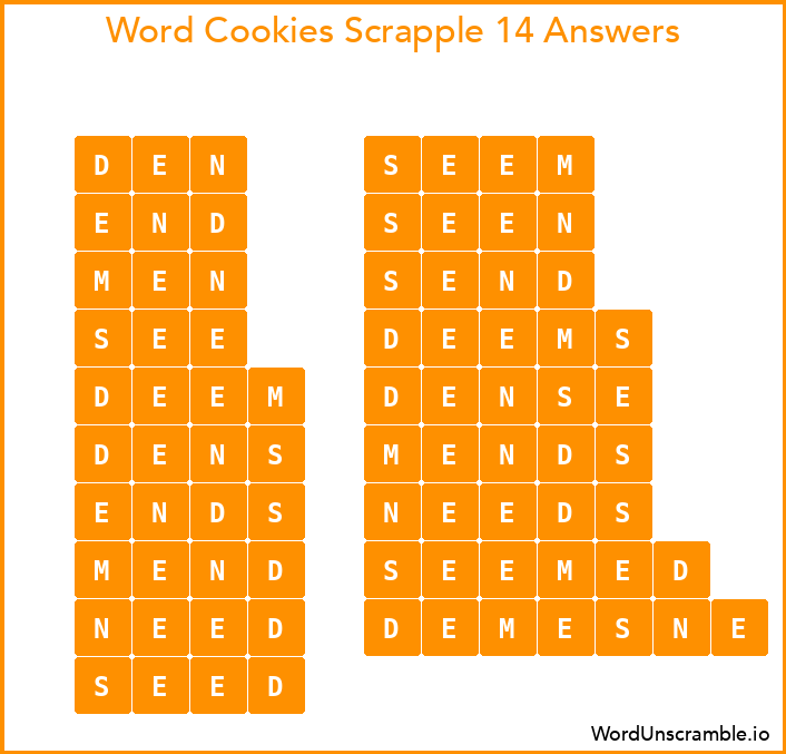 Word Cookies Scrapple 14 Answers