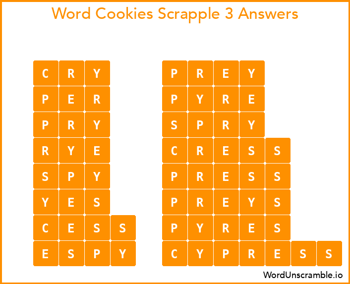 Word Cookies Scrapple 3 Answers