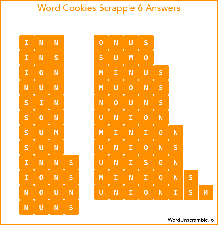 Word Cookies Scrapple 6 Answers