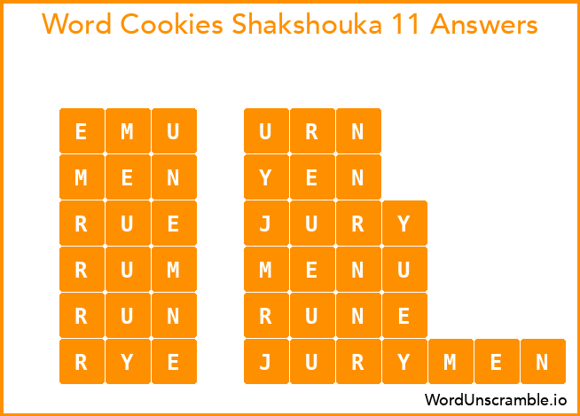 Word Cookies Shakshouka 11 Answers
