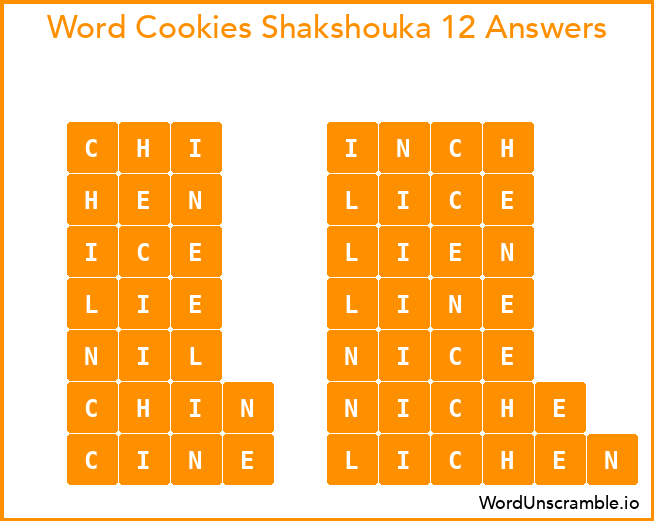 Word Cookies Shakshouka 12 Answers