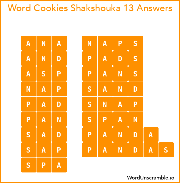 Word Cookies Shakshouka 13 Answers