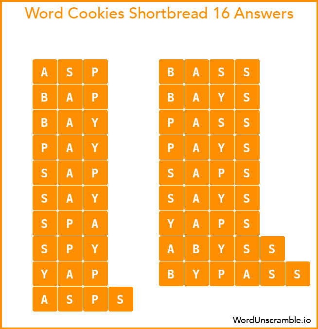 Word Cookies Shortbread 16 Answers