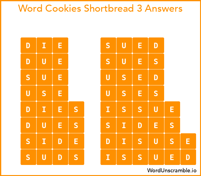 Word Cookies Shortbread 3 Answers