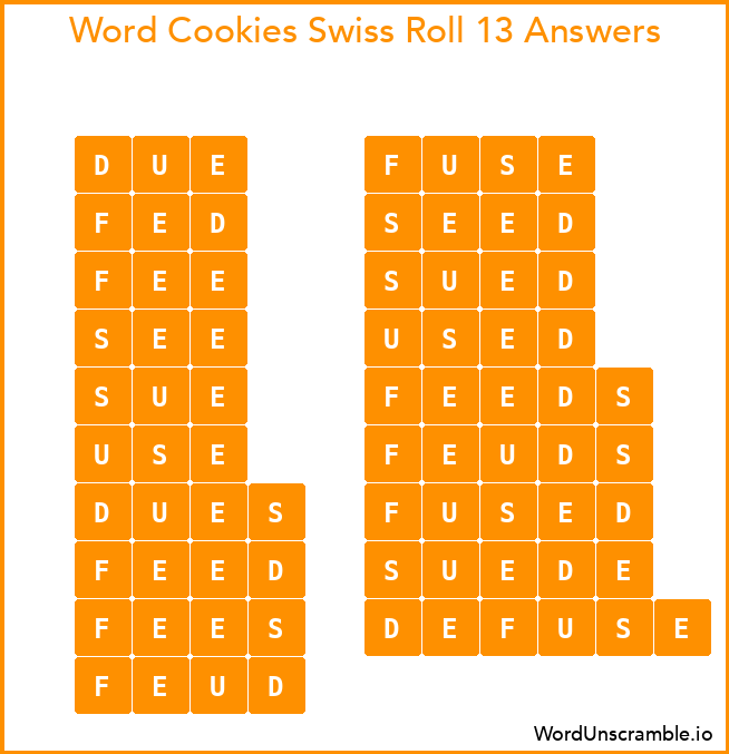 Word Cookies Swiss Roll 13 Answers