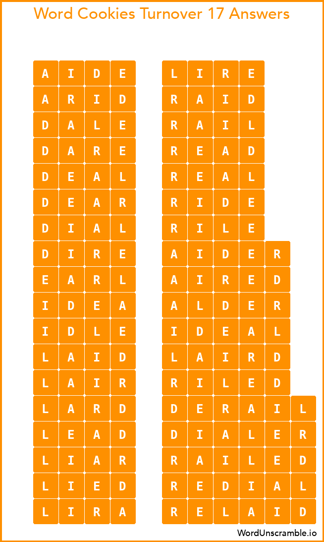 Word Cookies Turnover 17 Answers