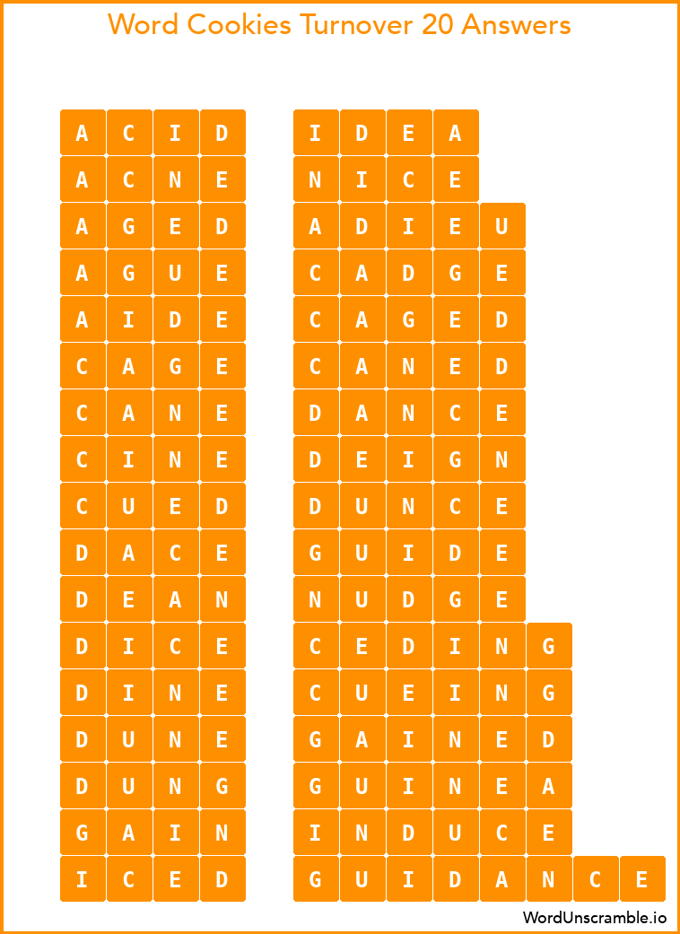 Word Cookies Turnover 20 Answers