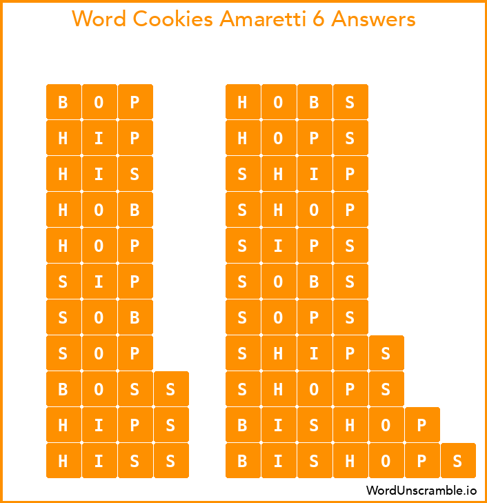 Word Cookies Amaretti 6 Answers