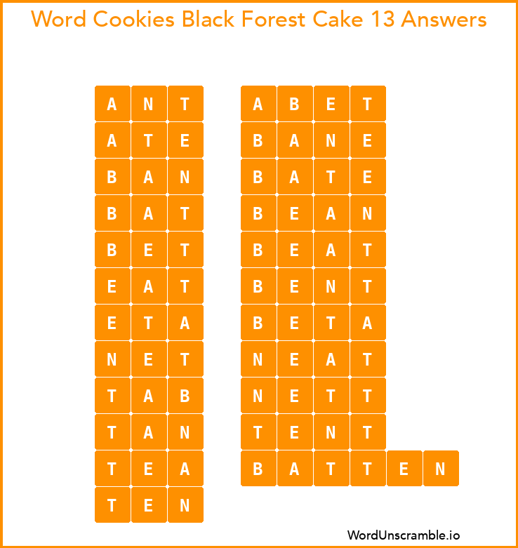 Word Cookies Black Forest Cake 13 Answers