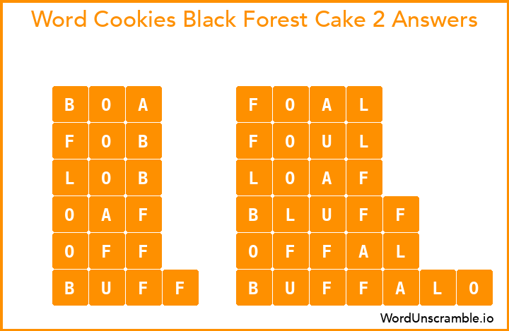 Word Cookies Black Forest Cake 2 Answers